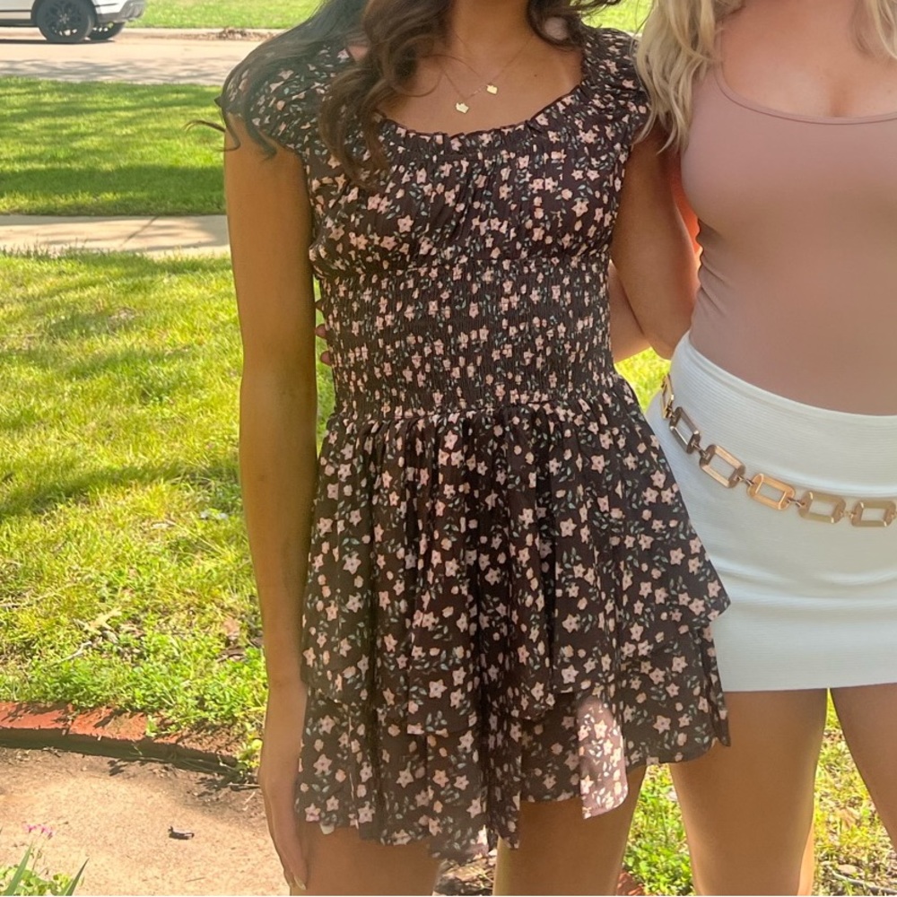 Princess Polly brown floral ruffled romper